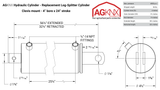 Hydraulic Log-Splitter Cylinder, 4" Bore x 24" Stroke, Clevis-Mount, OEM Replacement