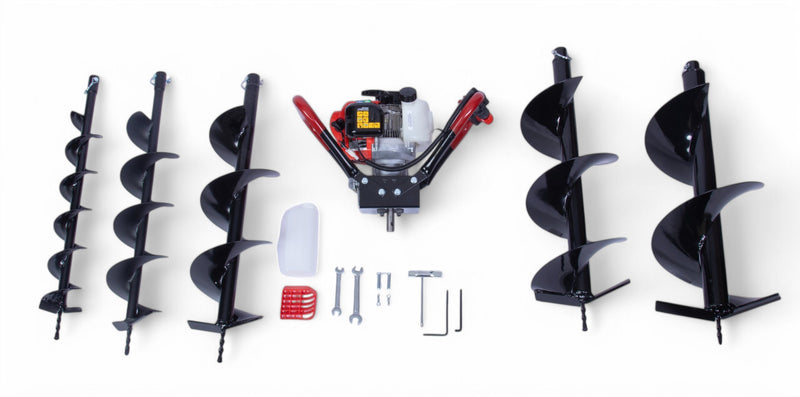 BLOWOUT SALE!  Gas Powered, 1-Person-Operated Post Hole Digger Head AND 5 Augers! 63cc / 3 hp Easy-Starting Two Stroke Engine