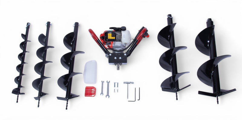 BLOWOUT SALE!  Gas Powered, 1-Person-Operated Post Hole Digger Head AND 5 Augers! 52cc / 2.3 hp Easy-Starting Two Stroke Engine