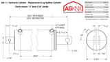 Hydraulic Log Splitter Cylinder 5" Bore x 24" Stroke, Clevis Mount, OEM Replacement