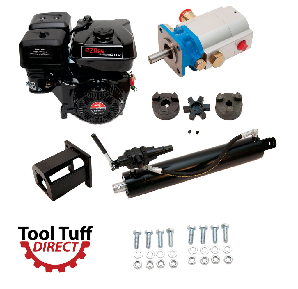 Tool Tuff Log Splitter Build Kit: Electric Start 9 hp Engine, 16 GPM Pump, Detent Valve, Mount, Bolts, 4" Welded Cylinder & Fittings