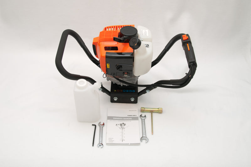 Tool-Tuff Combo: One Auger (Choose Size) AND Gas Powered, 1-Person-Operated Post Hole Digger Head, 43cc / 1.75 hp Easy-Starting Two Stroke Engine