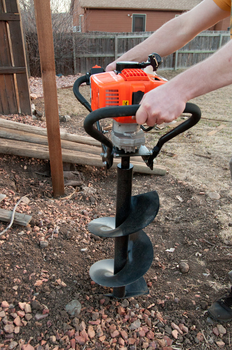 Tool-Tuff Combo: TWO Augers (Choose Sizes) AND Gas Powered, 1-Person-Operated Post Hole Digger Head, 43cc / 1.75 hp Easy-Starting Two Stroke Engine