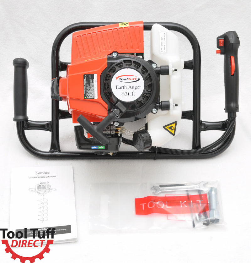 Tool-Tuff Combo: ONE Auger (Choose Size) Gas Powered Hand-Held Post Hole Digger, 63cc, 3 hp, One-Man Operation