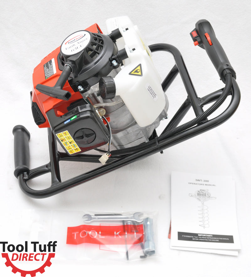 Tool-Tuff Combo: ONE Auger (Choose Size) Gas Powered Hand-Held Post Hole Digger, 63cc, 3 hp, One-Man Operation