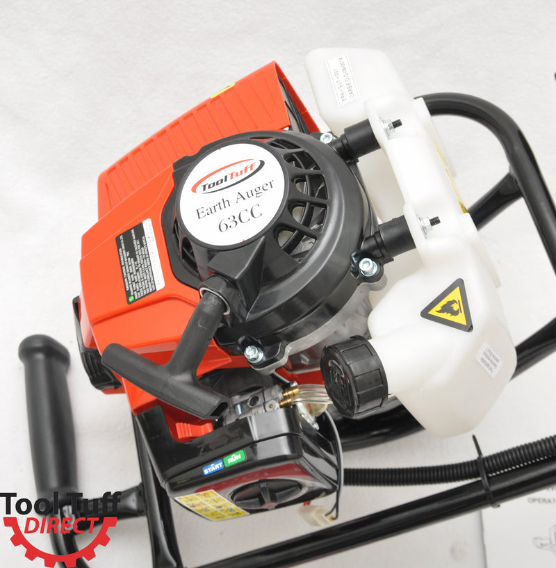 Tool-Tuff Combo: ONE Auger (Choose Size) Gas Powered Hand-Held Post Hole Digger, 63cc, 3 hp, One-Man Operation