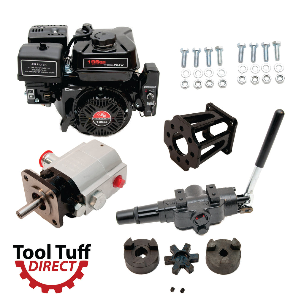 Tool Tuff Log Splitter Build Kit: 7.5 hp Electric Start Engine, 13 GPM Pump, Auto-Return Valve, Mount & Bolts - For DIY Build or Repair!