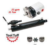 Log Splitter Build Kit, 22 GPM Pump, 35 Ton 5" Cylinder, Detent Valve & Hose, LO100 Coupler