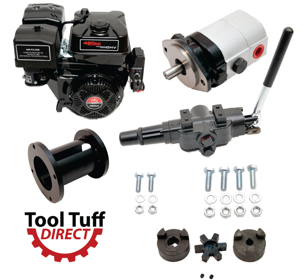 Log Splitter Build Kit - 15 hp Electric-Start Engine, 28 GPM Pump, Auto-Return Valve, Coupler & Hardware